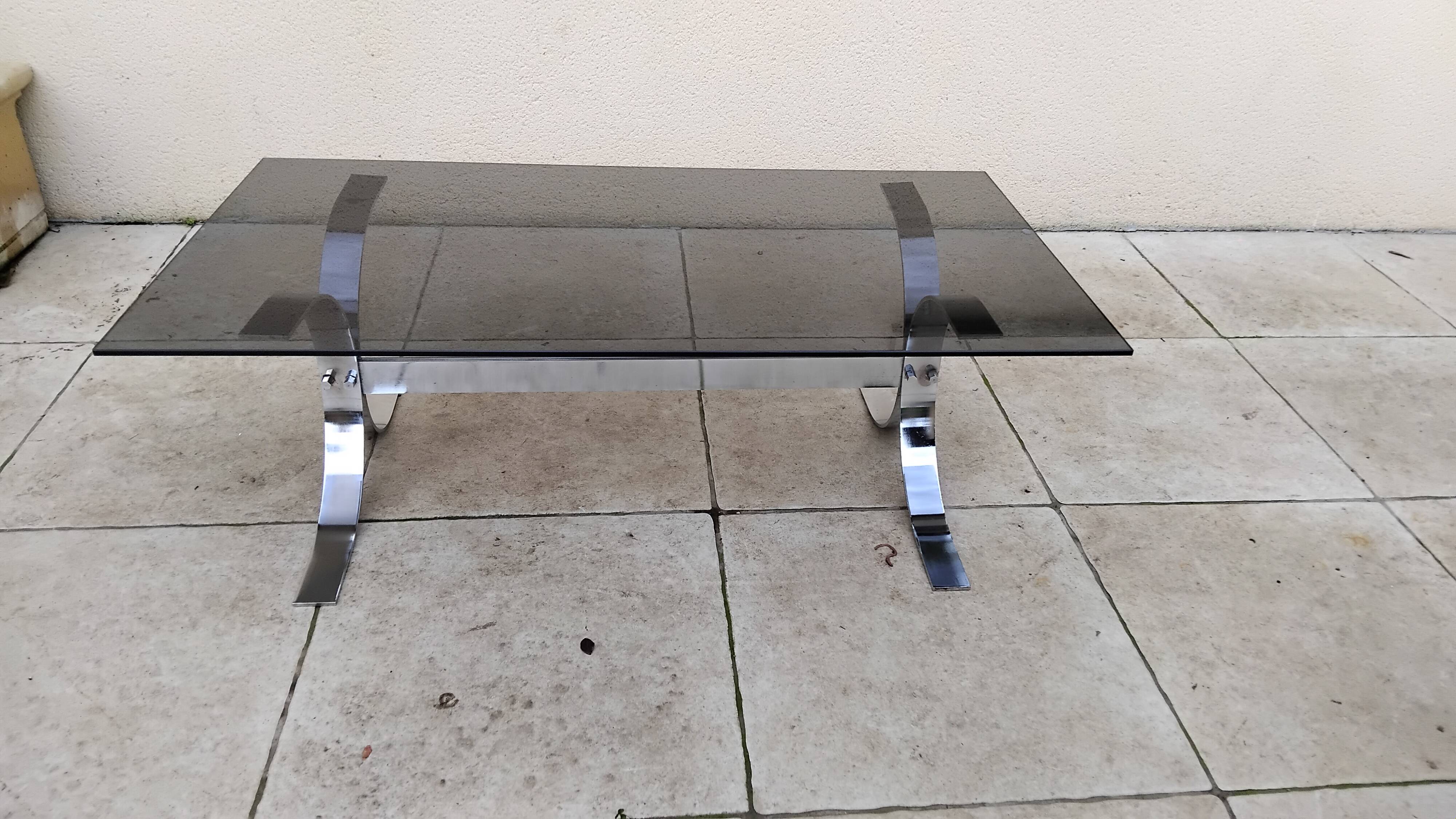 Vintage Design Coffee Table Smoked Glass, Chrome 19
