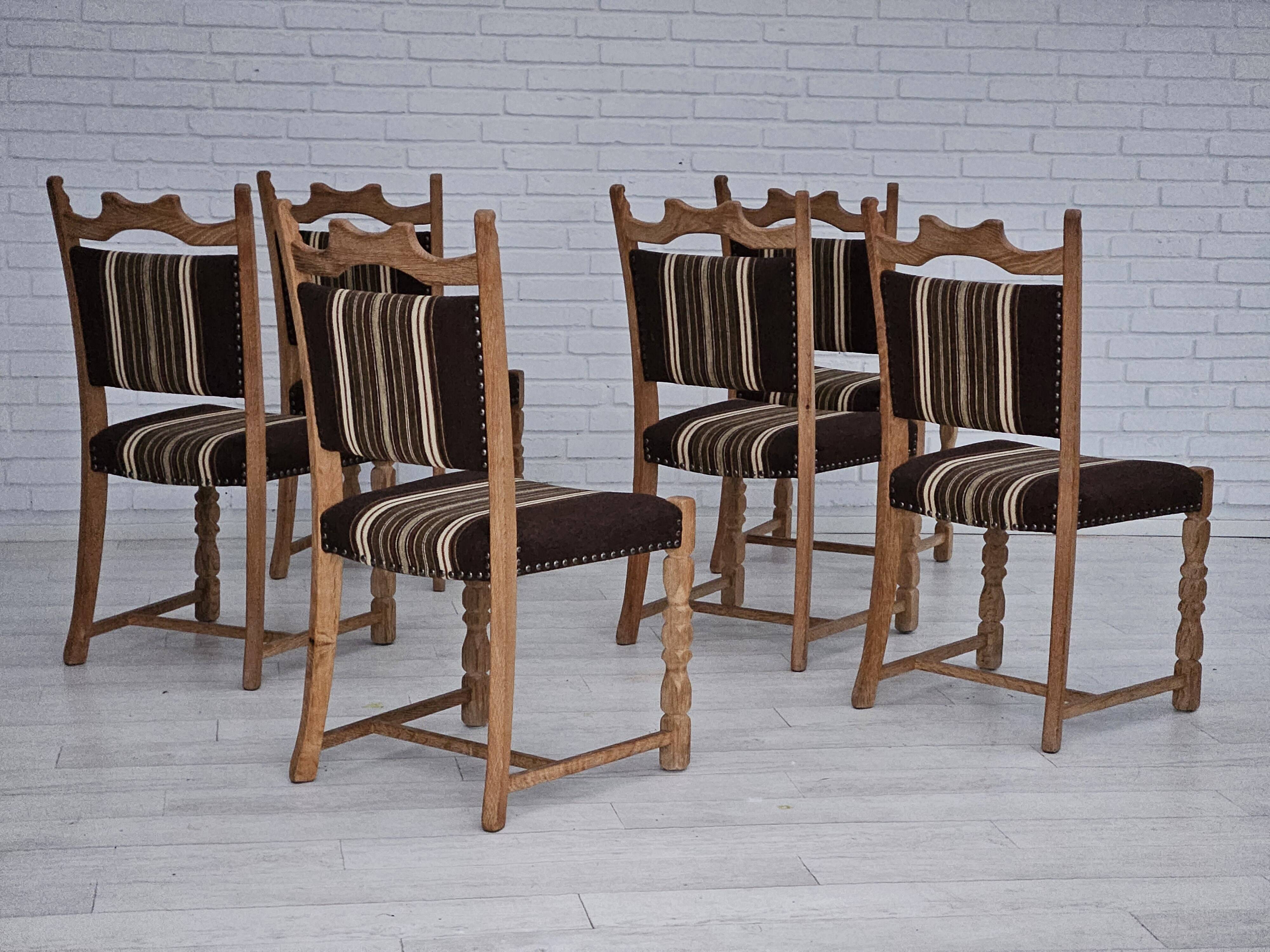 1970s, set 6 pcs of Danish dinning chairs, original very good condition, oak wood.