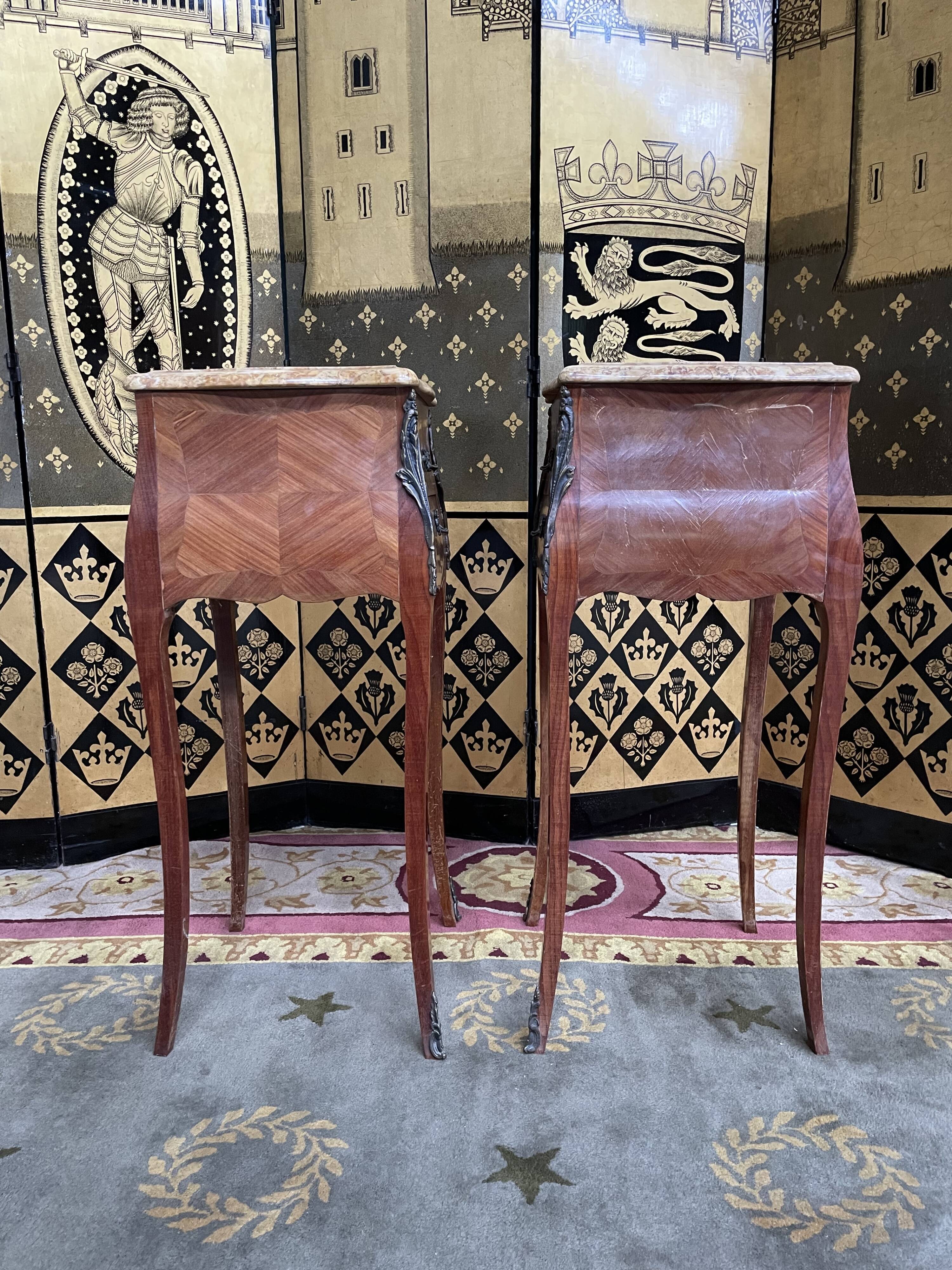 Pair of Louis XV style bedside tables in marquetry