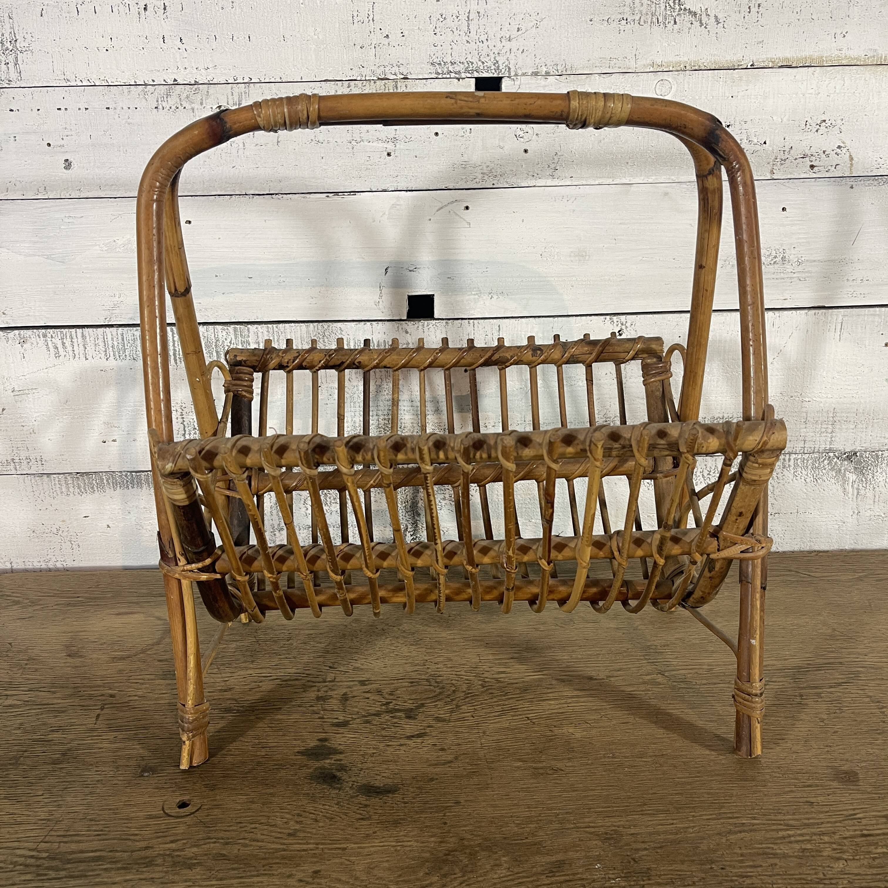 Vintage rattan magazine rack