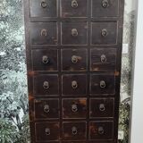 Multi-drawer cabinet with antique patina