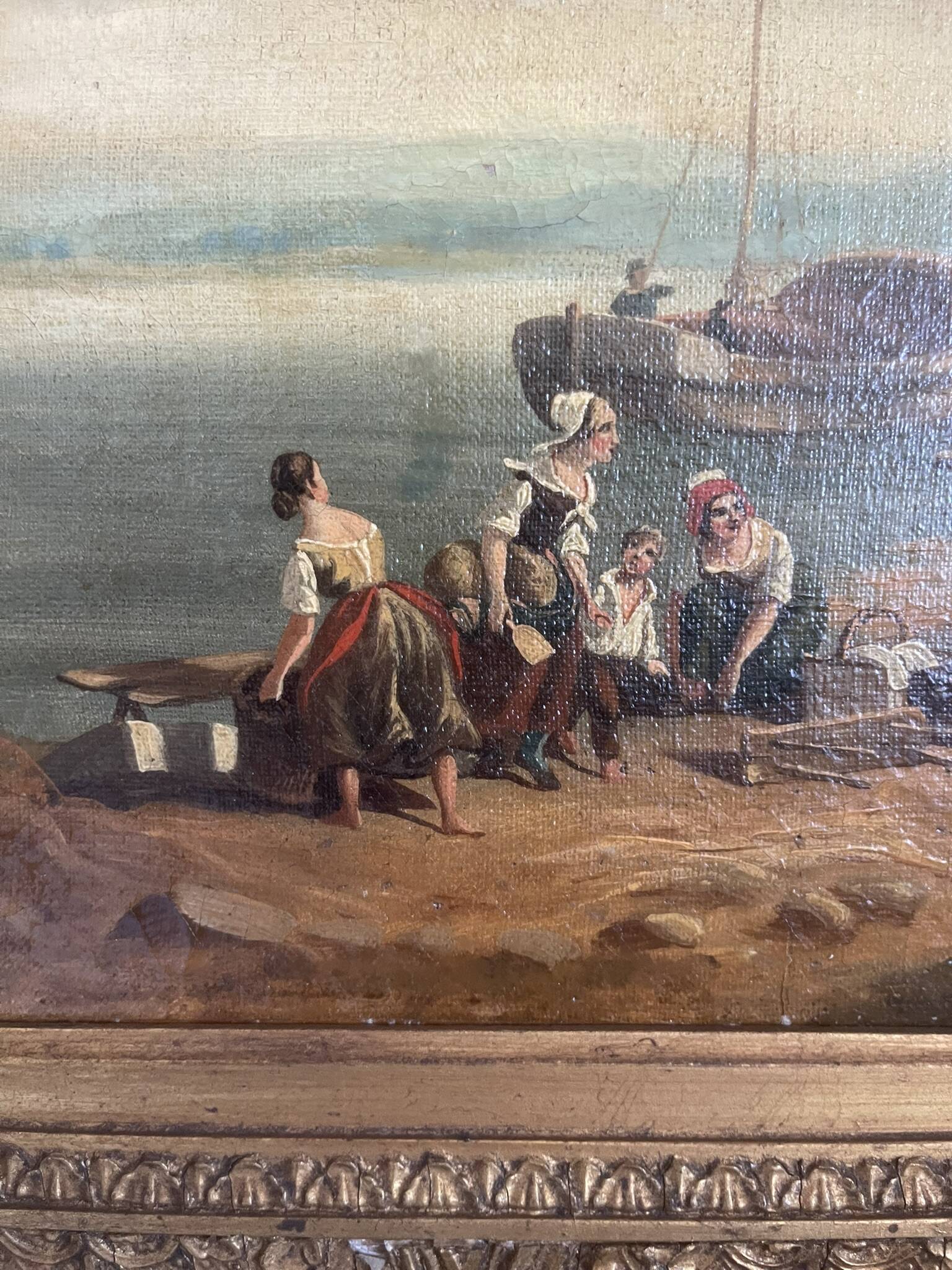 Old Painting French School Marine Port 19th Century Gaultier