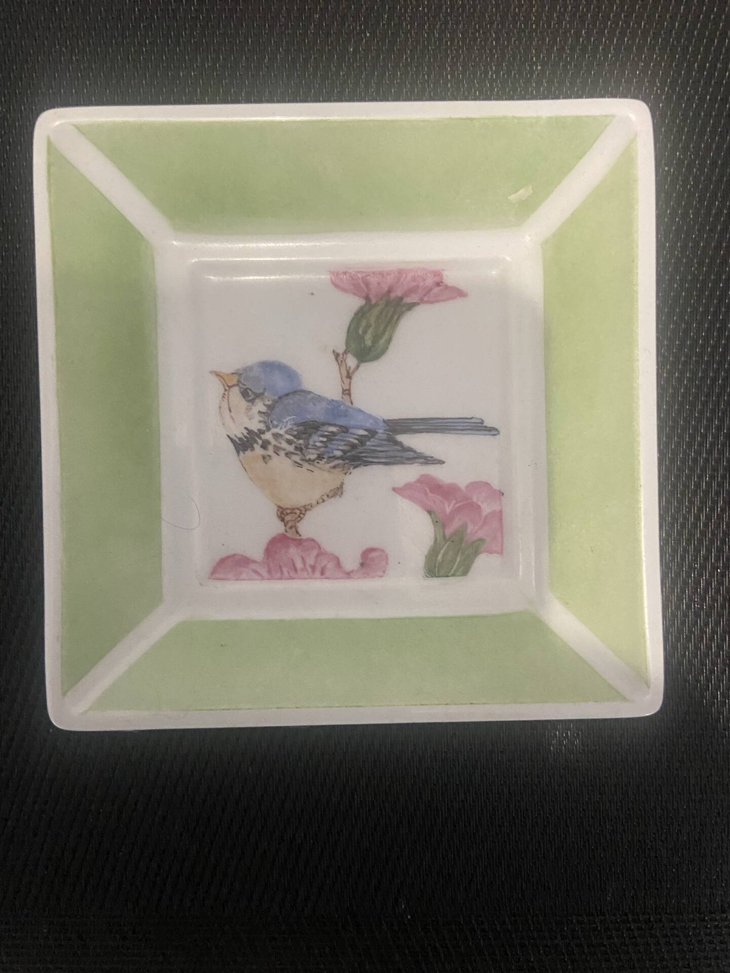 Pair of handcrafted ceramic pocket trays Birds & f