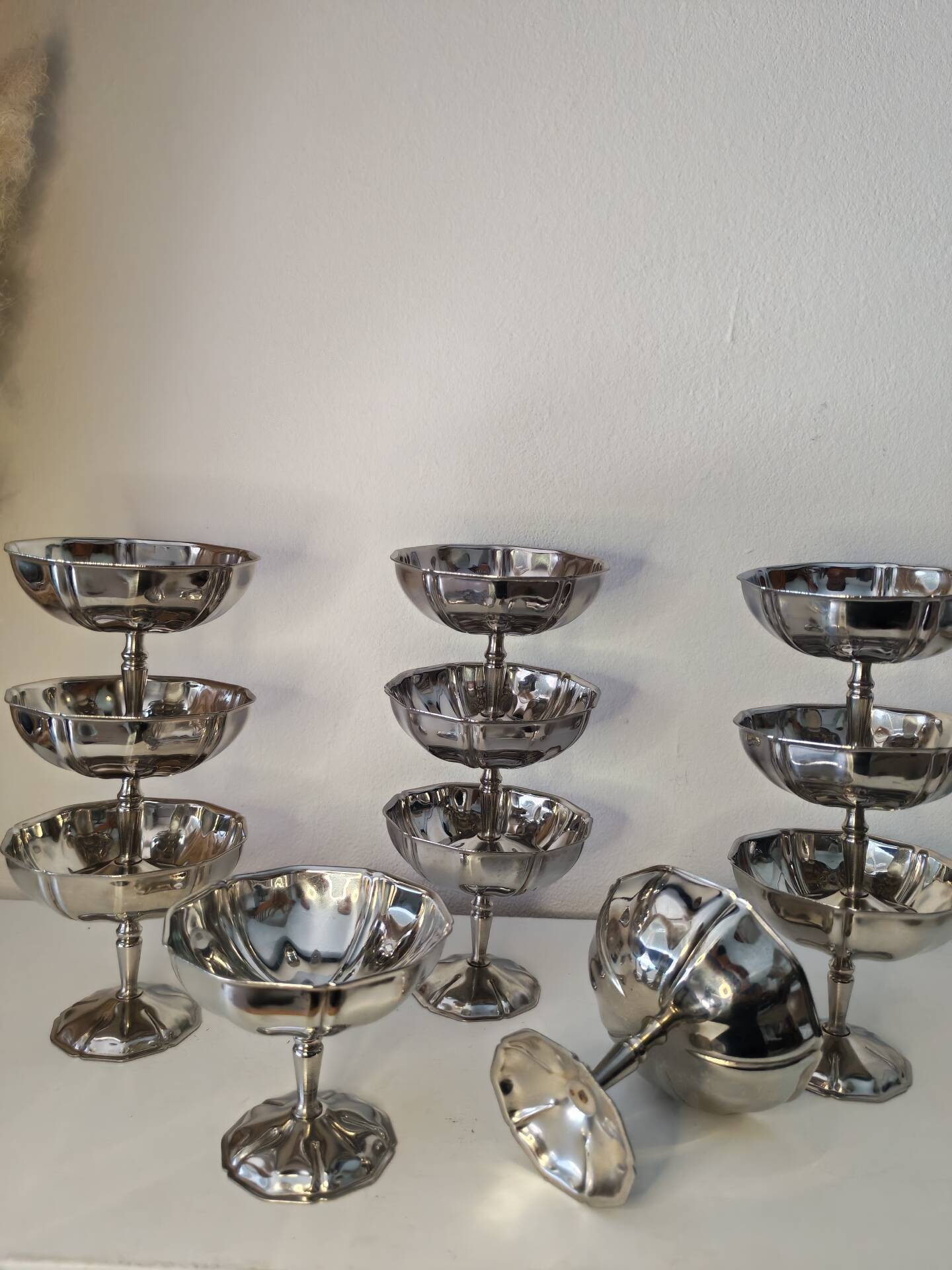 11 vintage stainless steel ice cream cups
