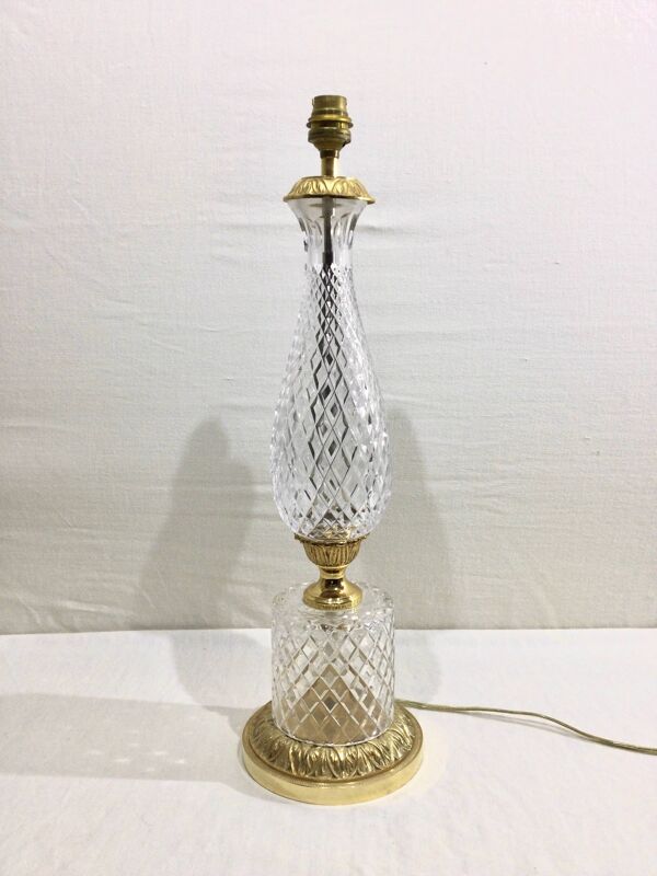 Pied de lampe en cristal et bronze