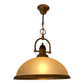 Lustre coupole verre et laiton