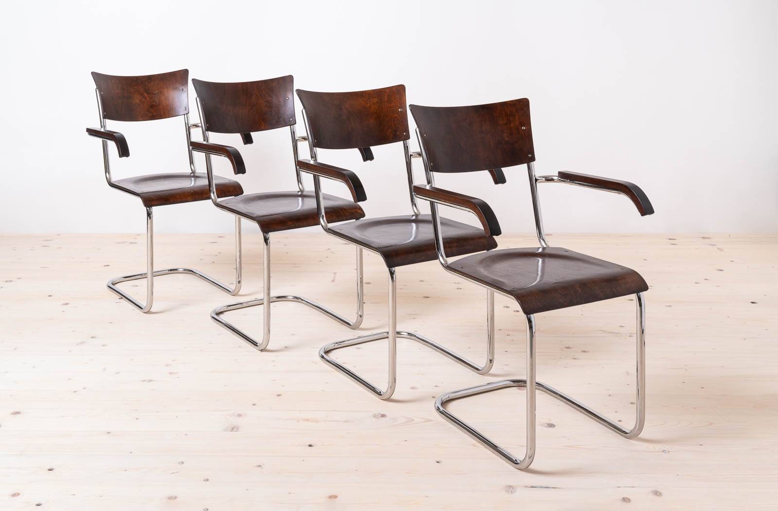 Set of 4 Bauhaus Dining Chairs, designed by Mart Stam, Tubular Steel Base