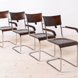 Ensemble de 4 chaises de salle à manger Bauhaus, conçues par Mart Stam, base en acier tubulaire