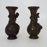 Pair of Japanese dragon vases in patinated bronze - 1900