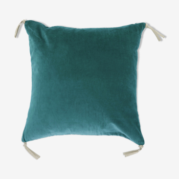 Coussin en velours 45x45cm couleur bleu canard