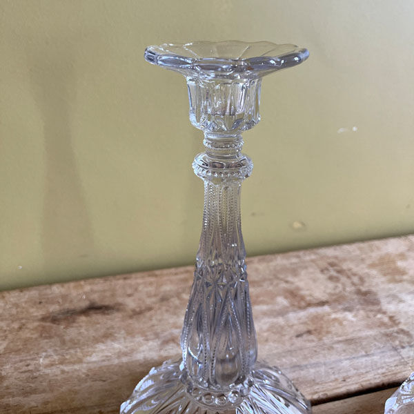 Pair of molded glass candle holders