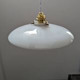 Ancienne suspension abat jour baladeuse lampe en opaline blanche Art déco 1930