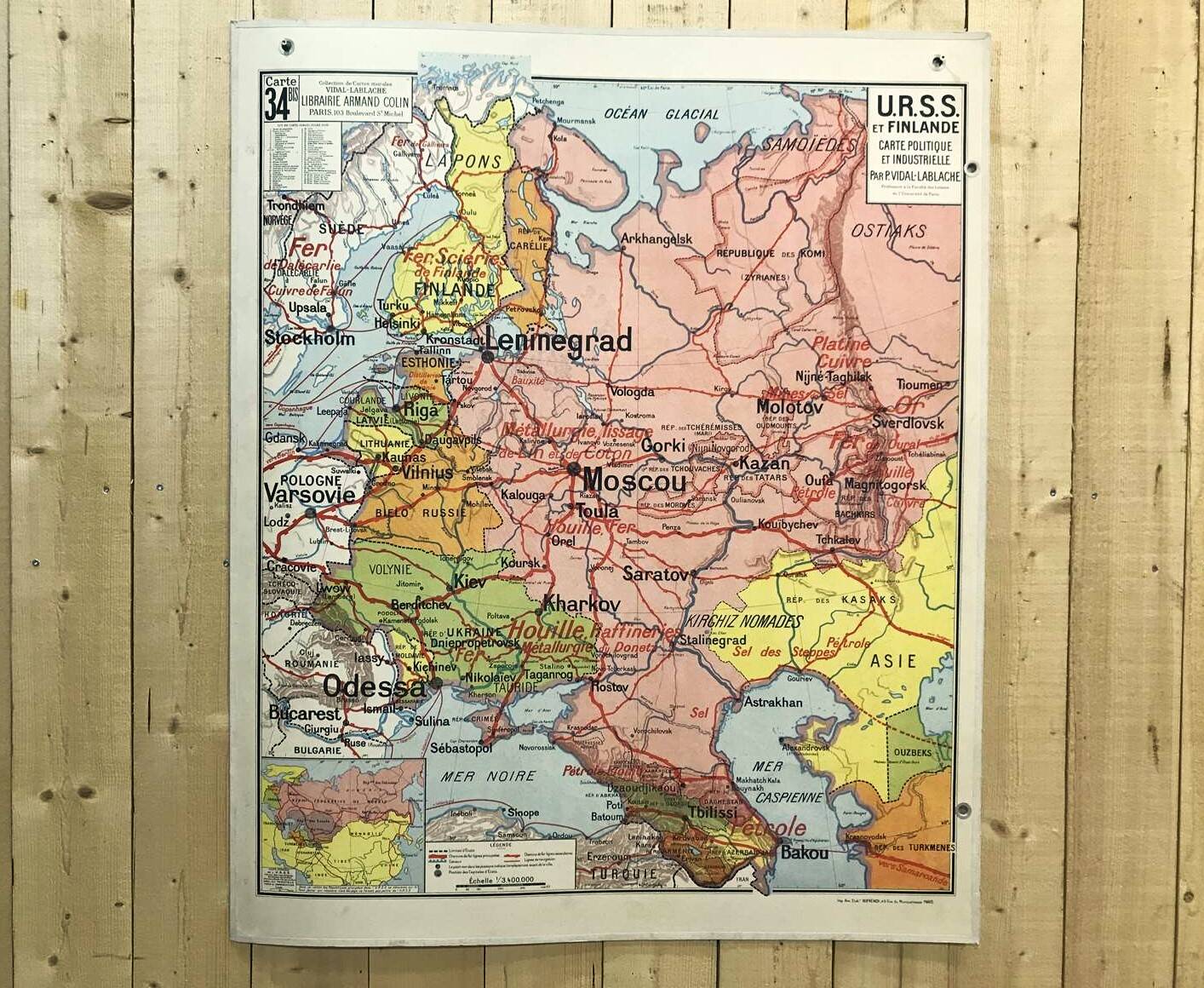 USSR and Finland, Map N°34 and 34bis by Vidal-Lablache, Librairie Armand Colin