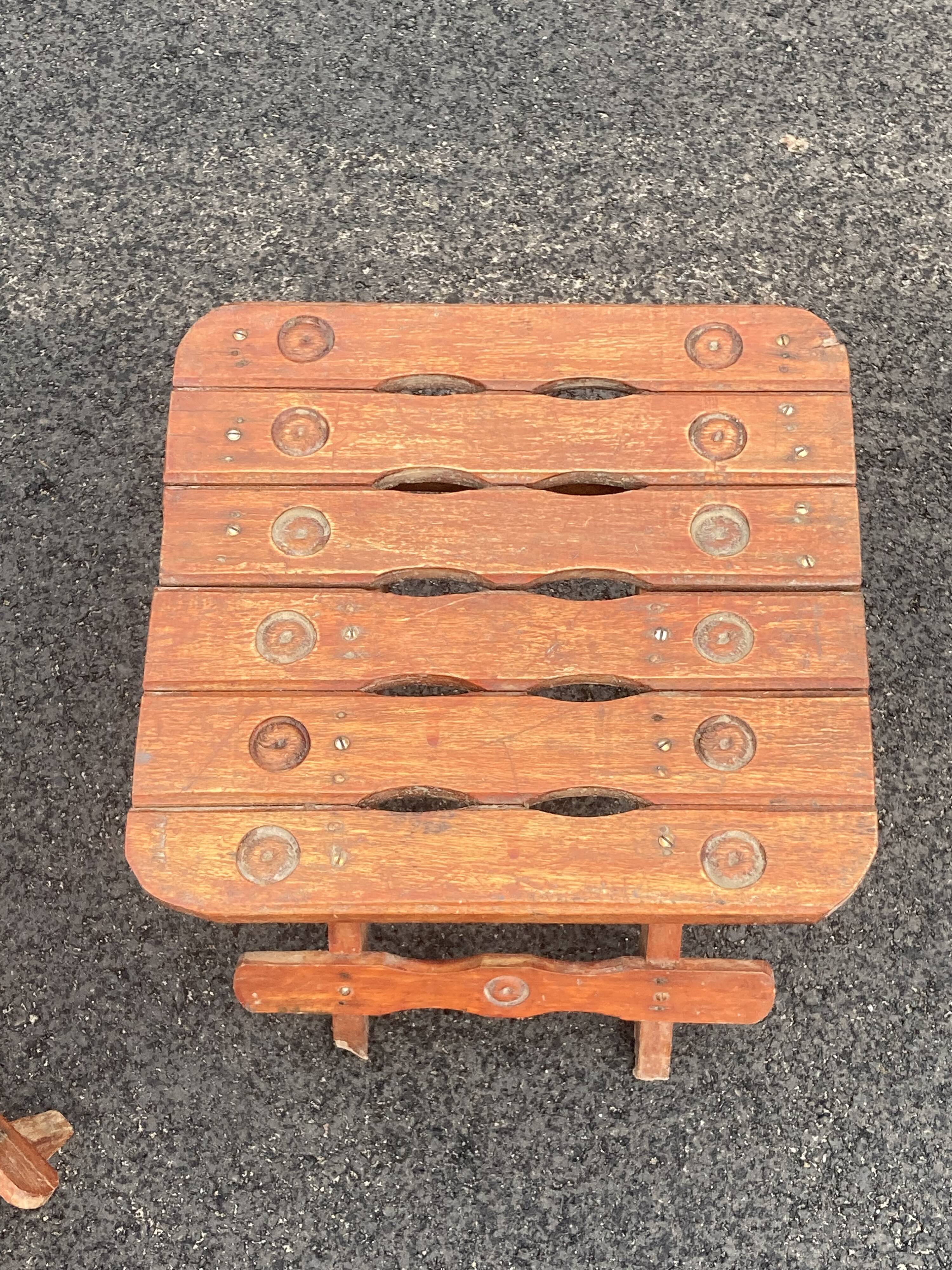 Pair of vintage folding wooden stools from Tyrol mountain