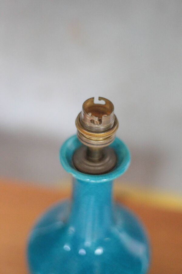 Lampe céramique vintage, lampe de table bleu turquoise, lampe à poser