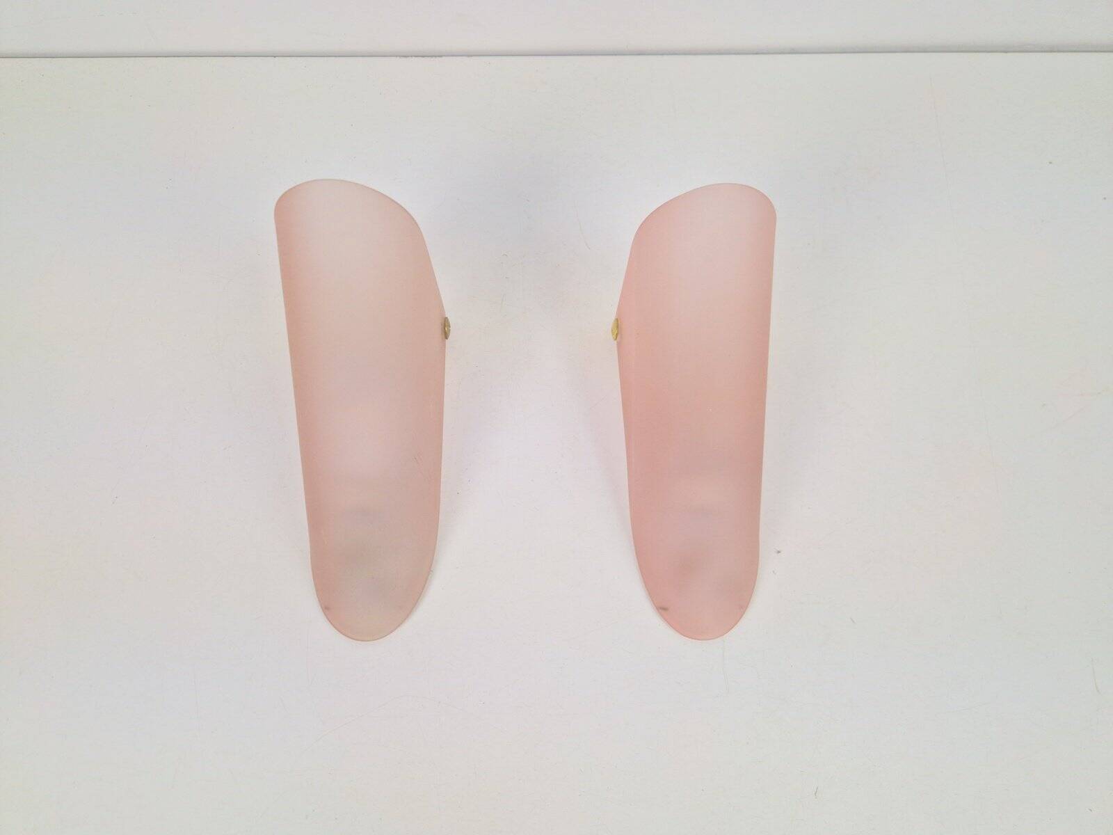 Vintage Triangular Conical Wall Sconces in Pink Frosted Glass from Lumal-It, 1990s, Set of 2