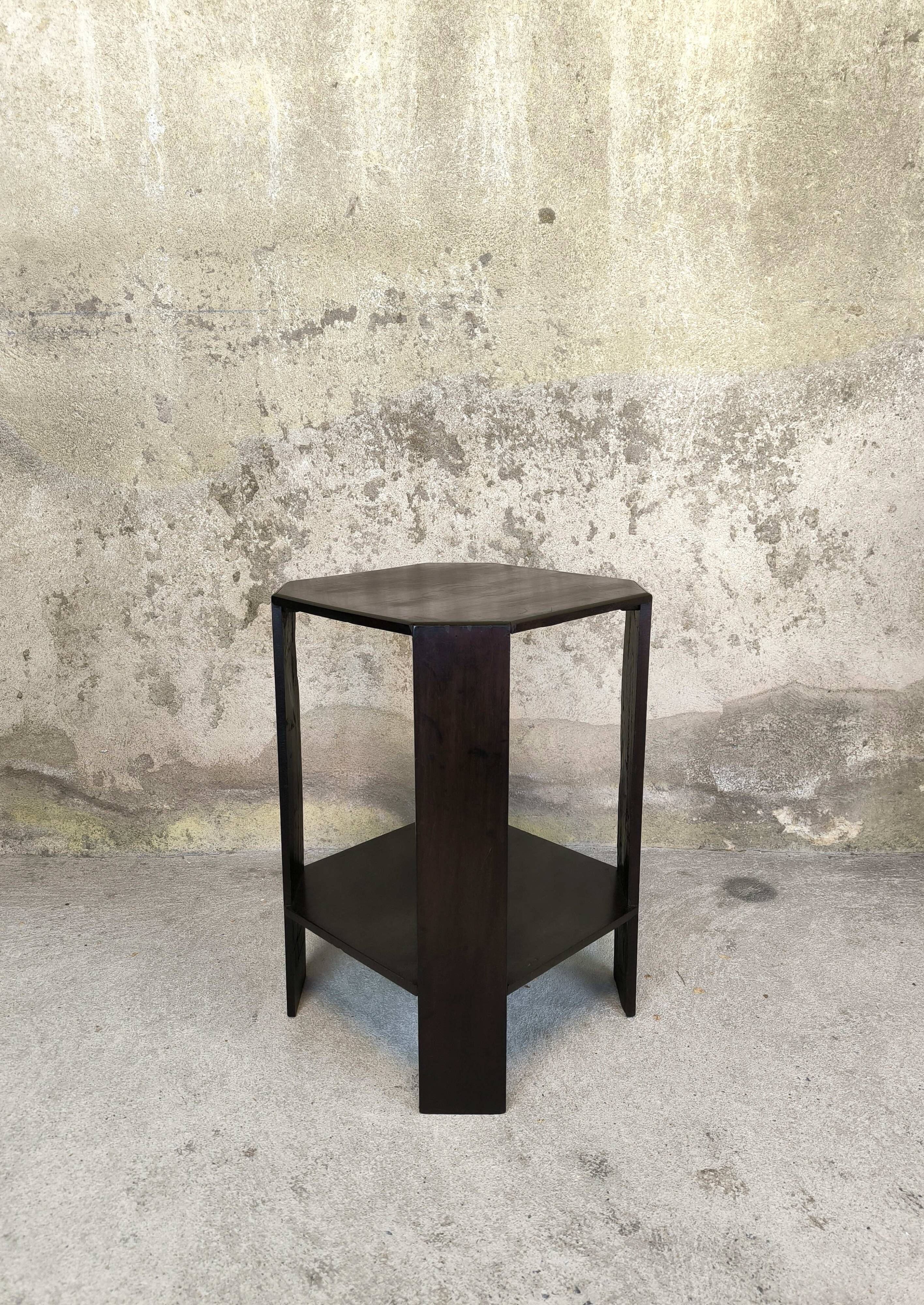 Vintage wooden pedestal table in art deco style