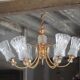 Vintage pendant light, brass pendant light with glass globe, 6-light chandelier