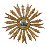 Old Wooden Sun Mirror Sunburst Mirror Gold Fifties 70cm