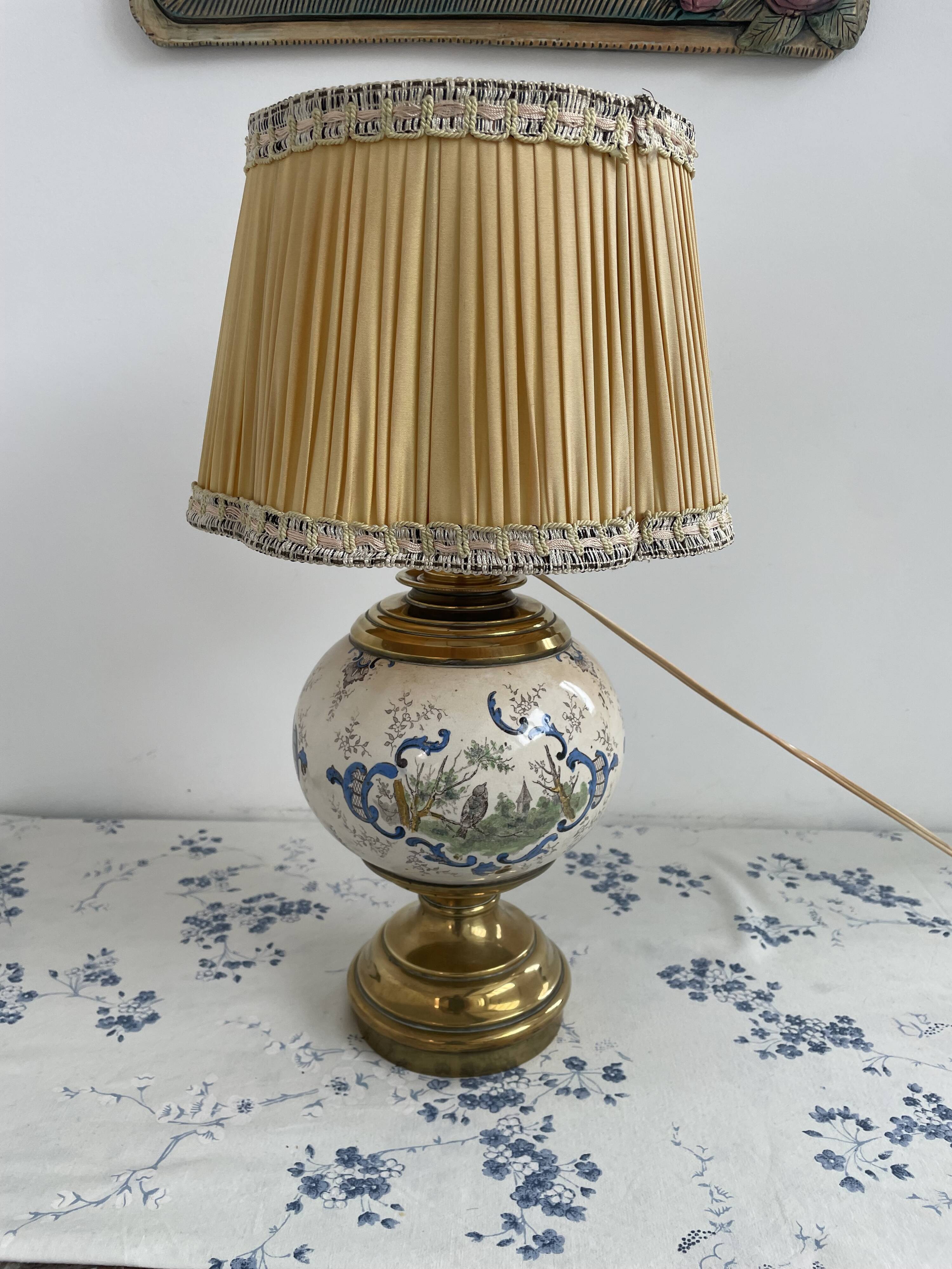 Antique lamp on earthenware vase attributed to Lunéville, monogram LN