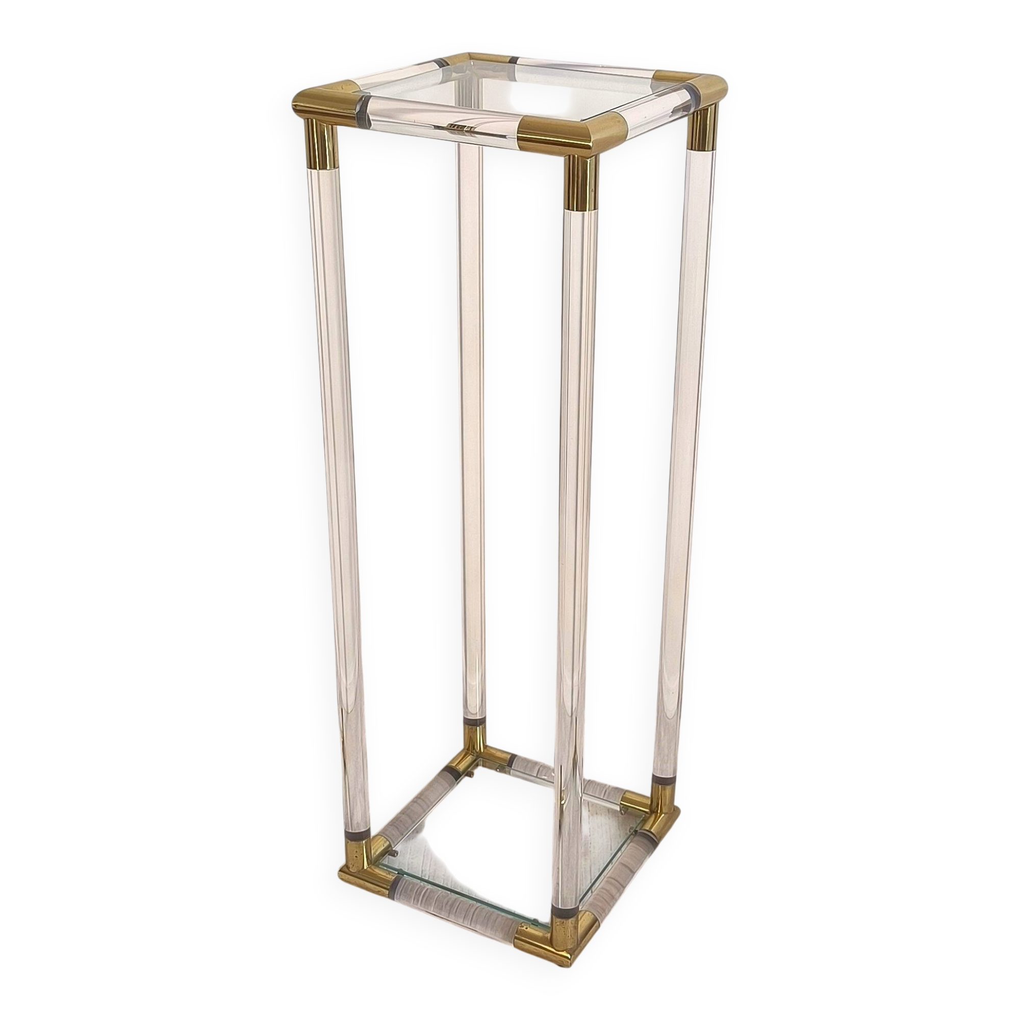 Very beautiful column pedestal by Charles Hollis Jones in Lucite & brass.