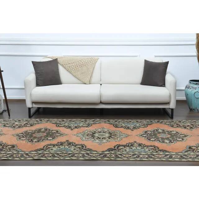 1970s Vintage Turkish Hand-Knotted Wool Cotton Orange Area Rug 138x394