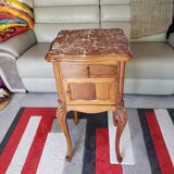 Antique walnut and marble bedside table