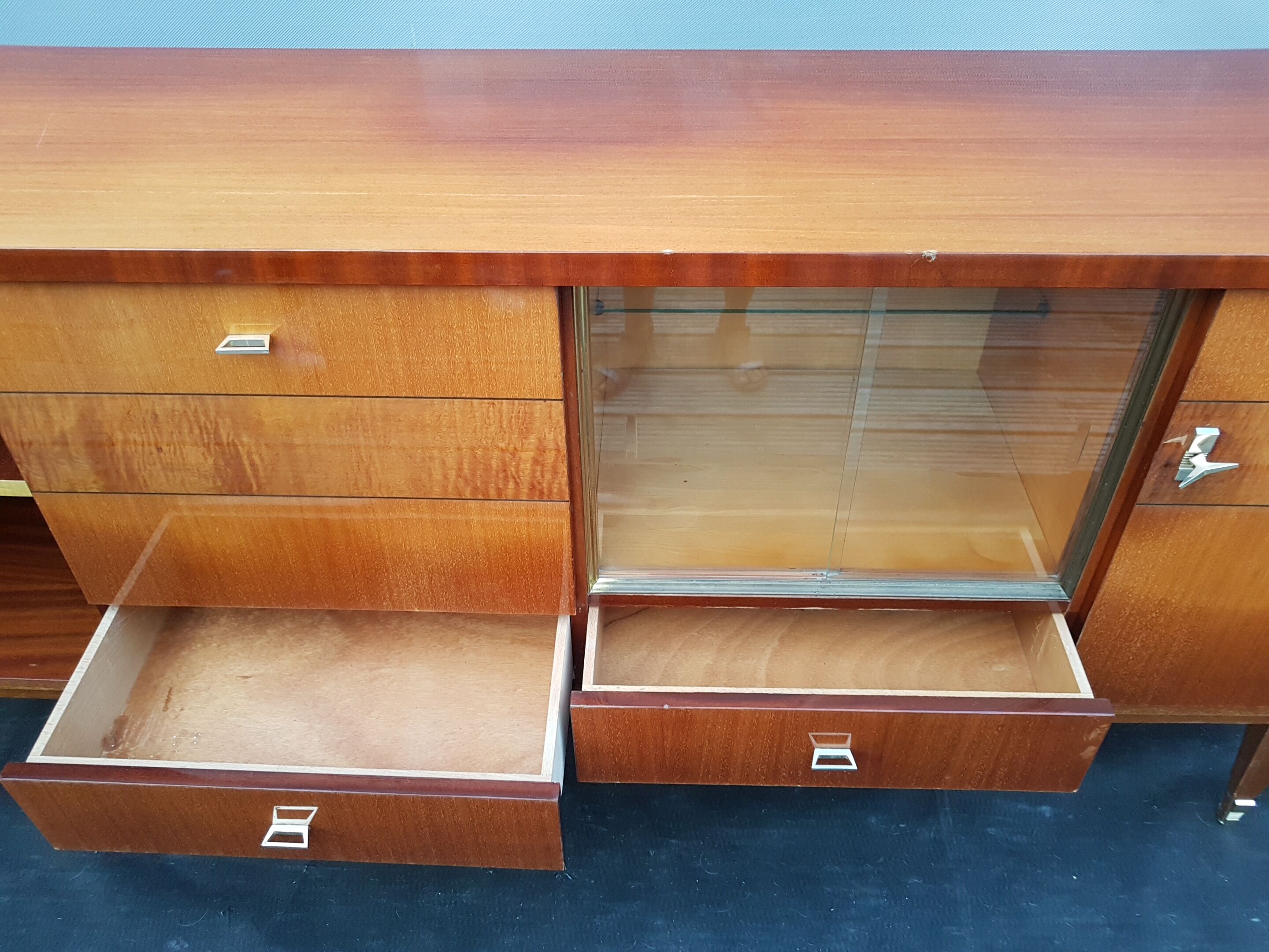 Mahogany, sycomore and brass sideboard, 1961