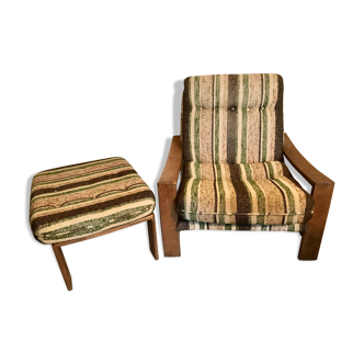 Armchair and vintage ottoman 1960-80 Sweden brutalism