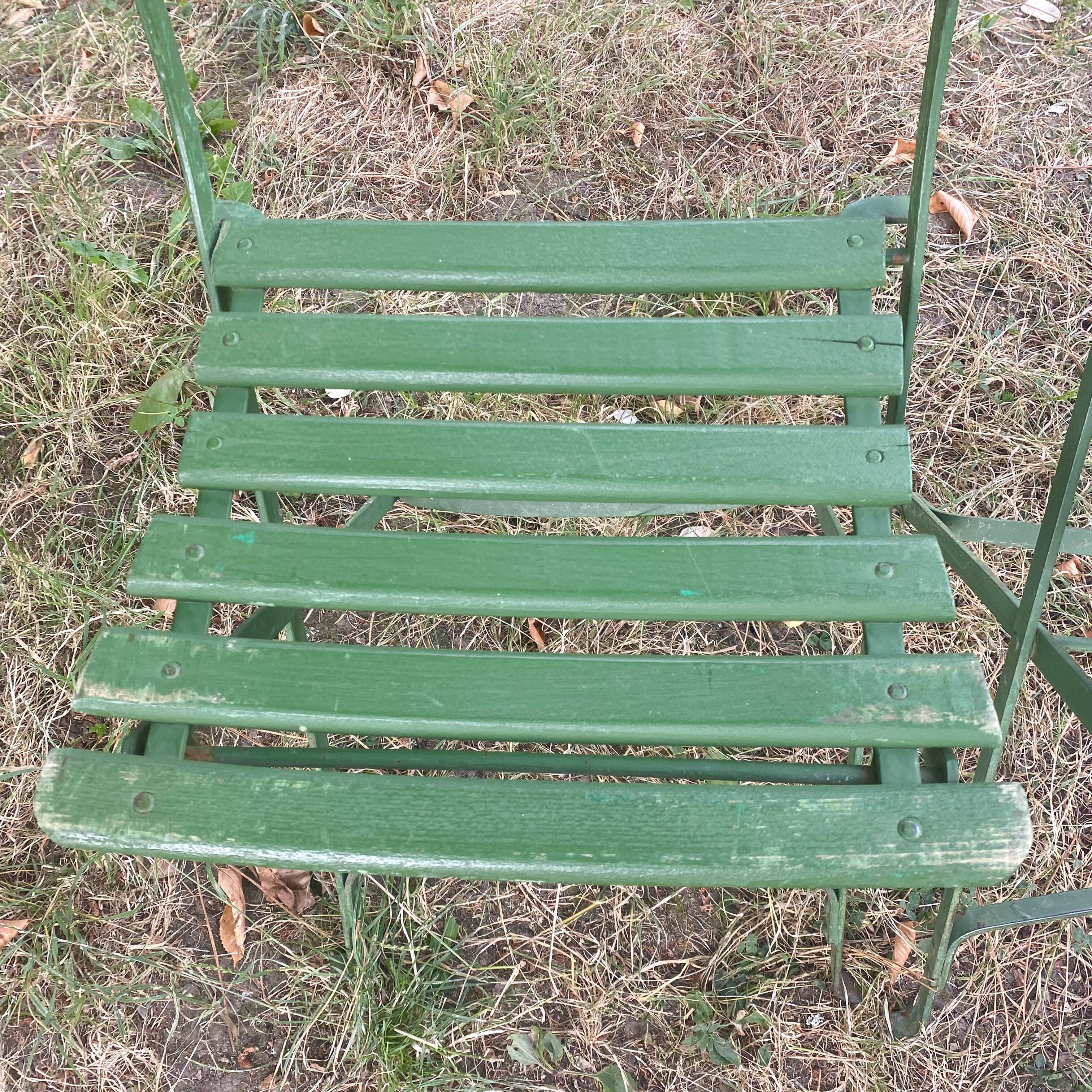 Antique folding garden chairs with wooden slats