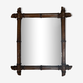 Miroir ancien en bois façon bambou 39x44cm
