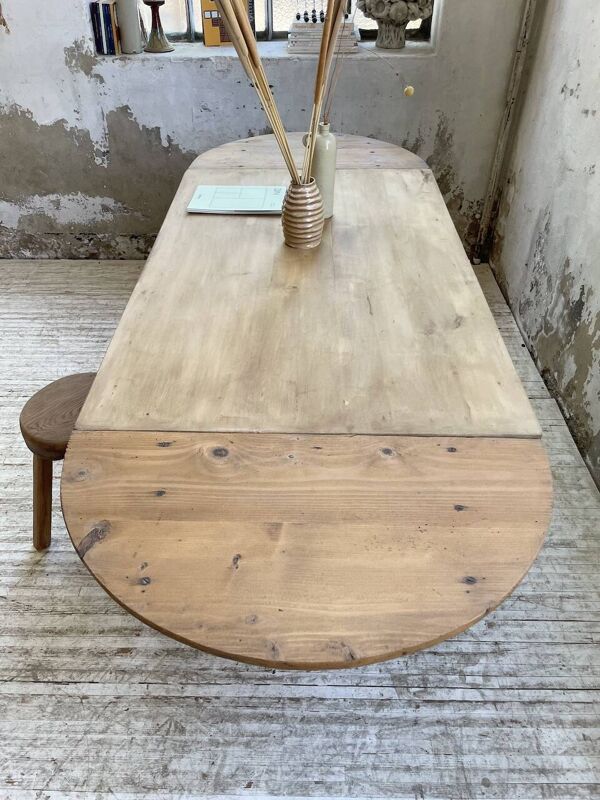 Table de ferme en pin ovale avec allonges 2m