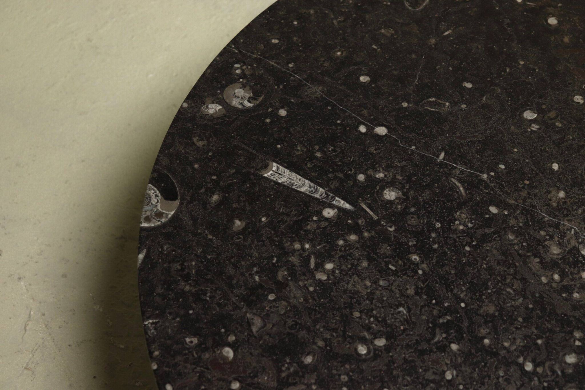 Rare fossil stone and steel coffee table by Metaform 1970s