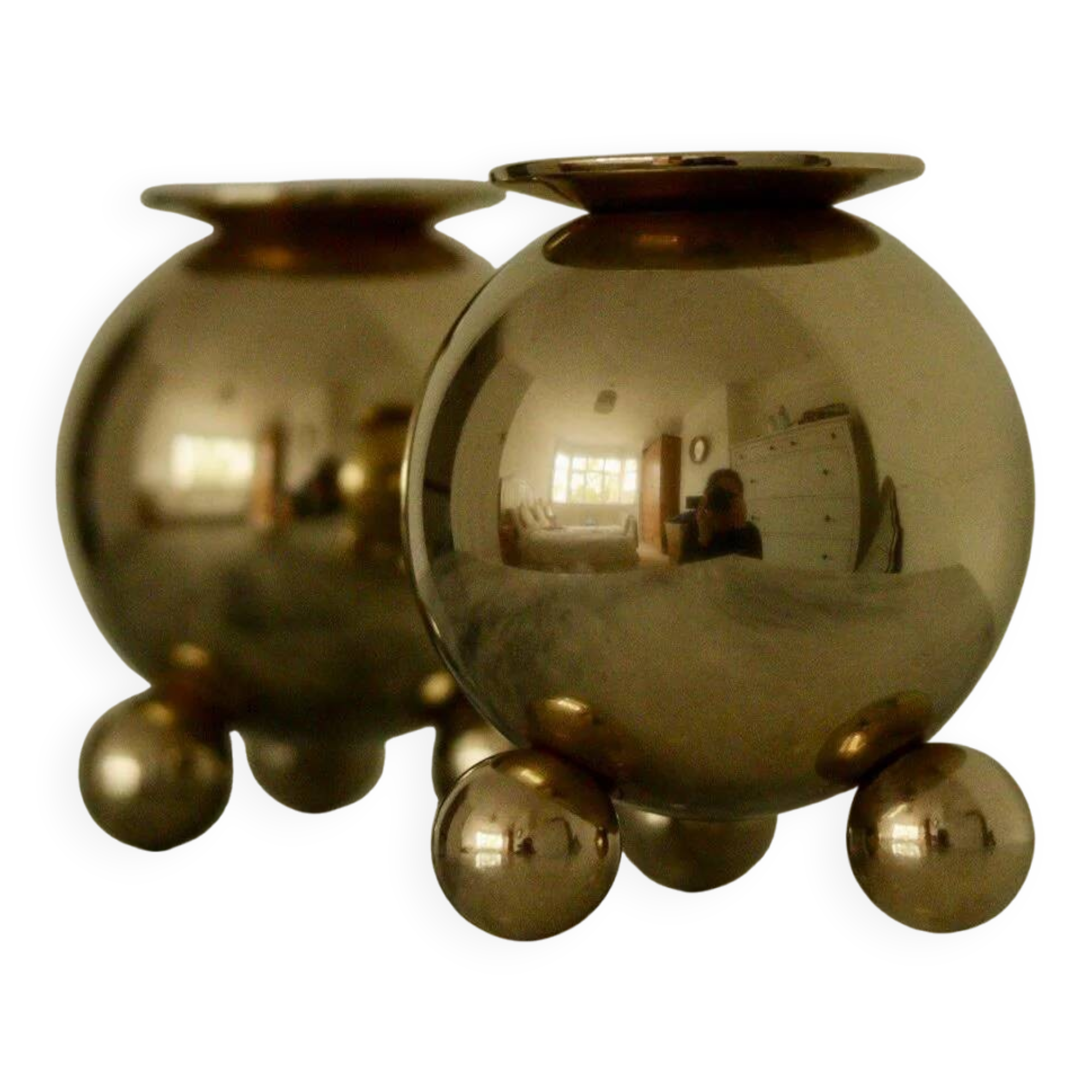 Pair of mid-century Swedish heavy brass candle holders