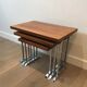 Set of 3 nesting tables in exotic wood and chrome