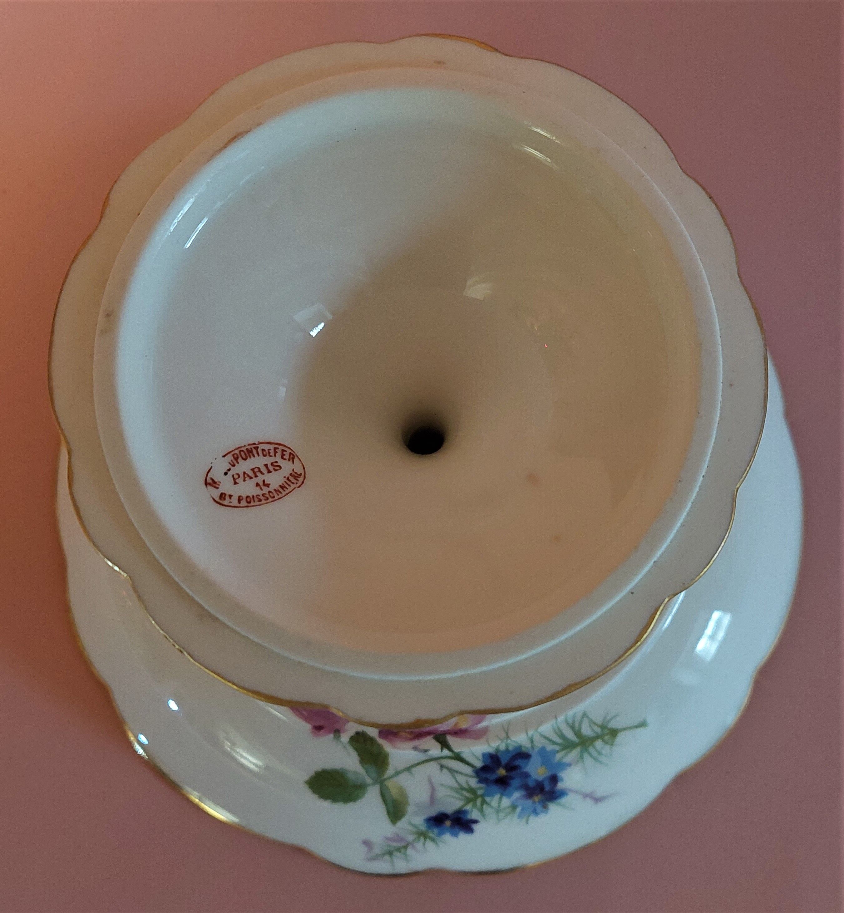 Porcelain compotier monogram gold store of the iron bridge Paris