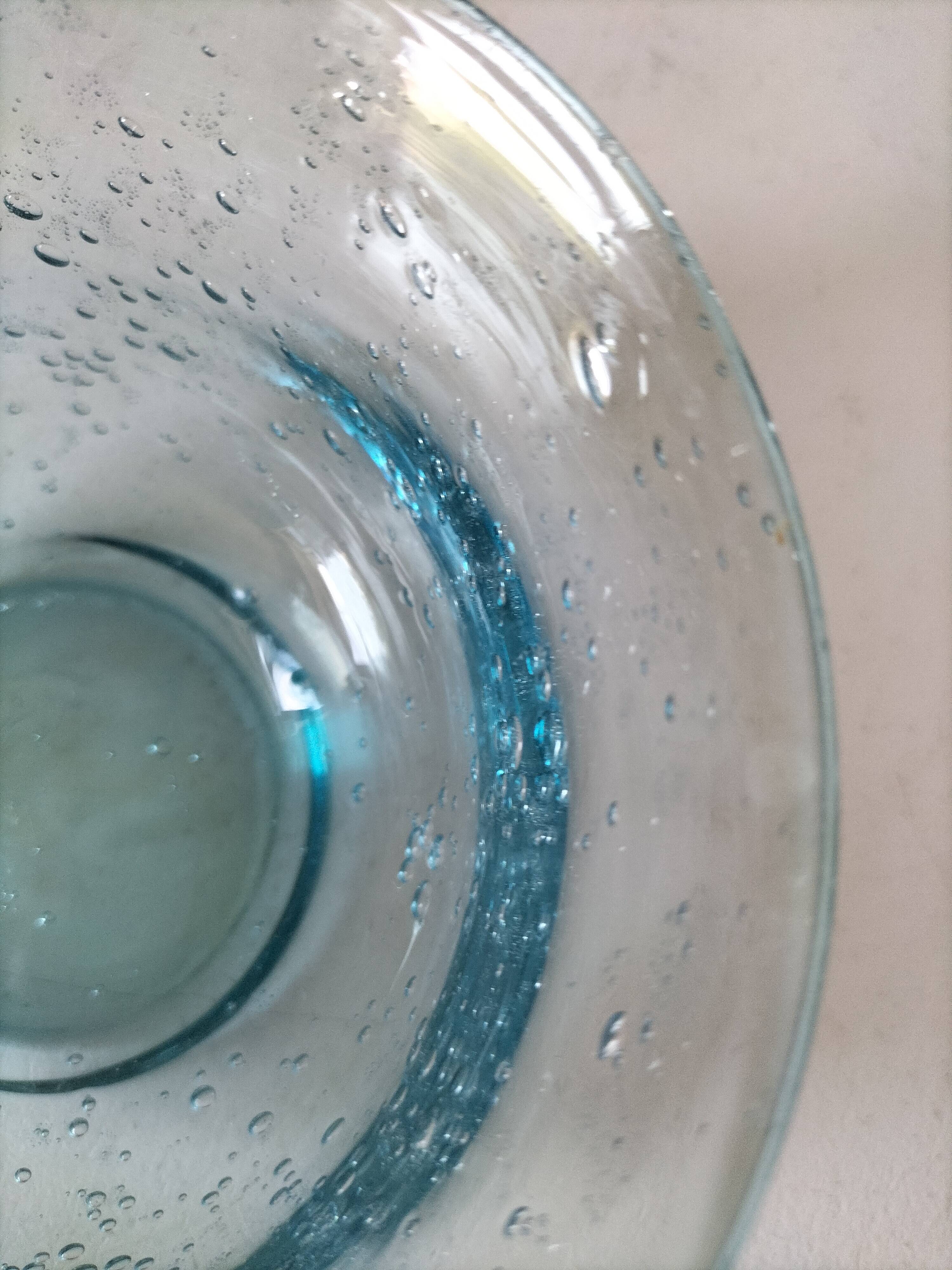 Bubble glass bowl signed Verrerie de Biot – Light blue