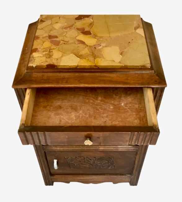 Wooden bedside table and art nouveau marble