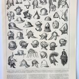 Old engraving 1898, Old helmet, armor, knight • Original and vintage lithograph