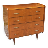 Commode vintage en noyer verni 4 tiroirs des années 60