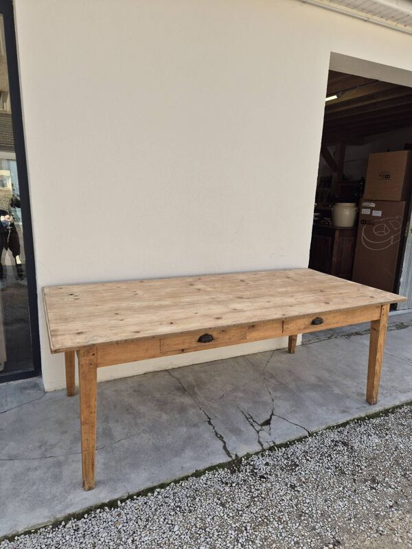 Table de ferme magasin rustique ancienne 2 tiroirs -2m22