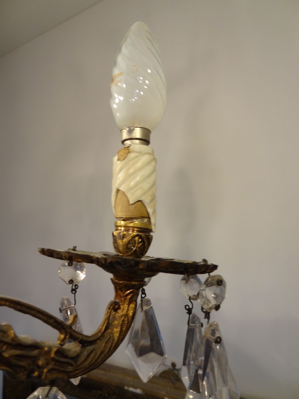 Golden bronze and crystal chandelier
