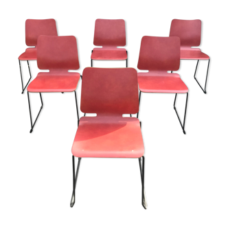 Série de 6 chaises rouge dessin vintage