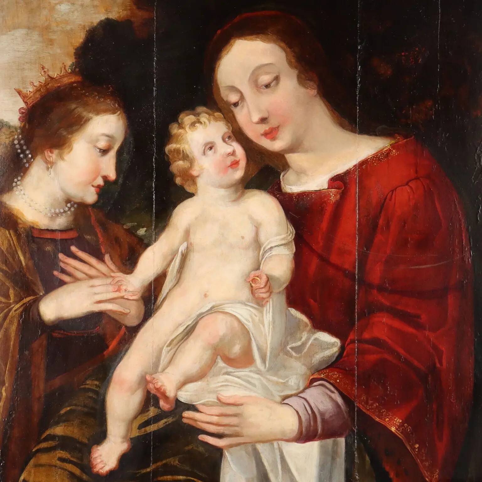 Ancient painting "The Mystic Marriage of Saint Catherine" 16th century