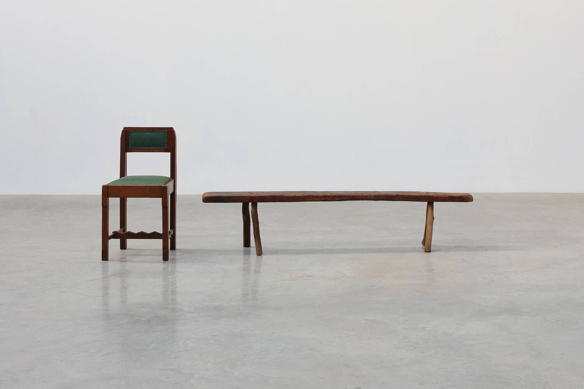 French Primitive Farmhouse Bench with Splayed Legs, 19th Century
