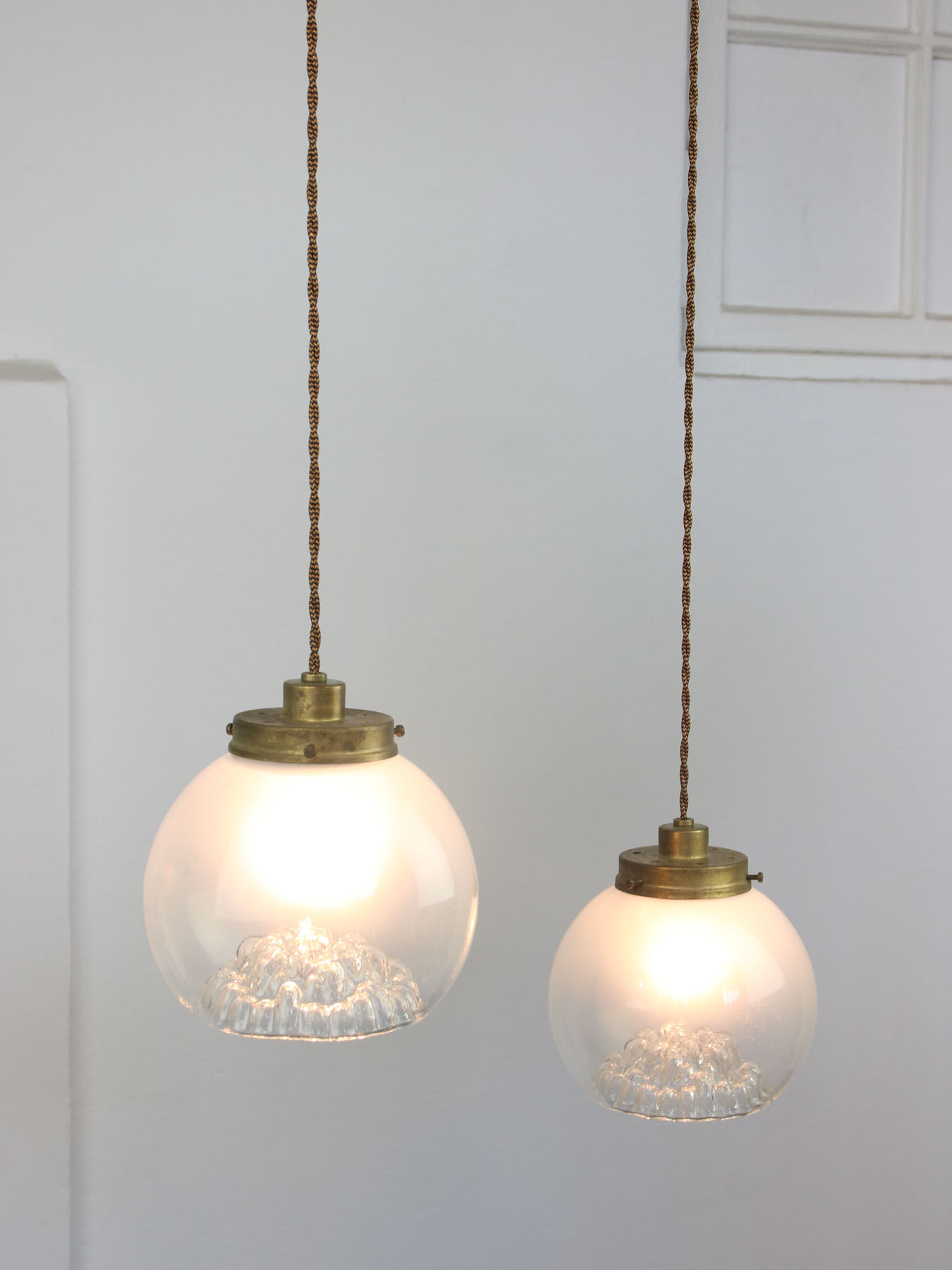 Vintage Murano Glass & Brass Pendant Lamp