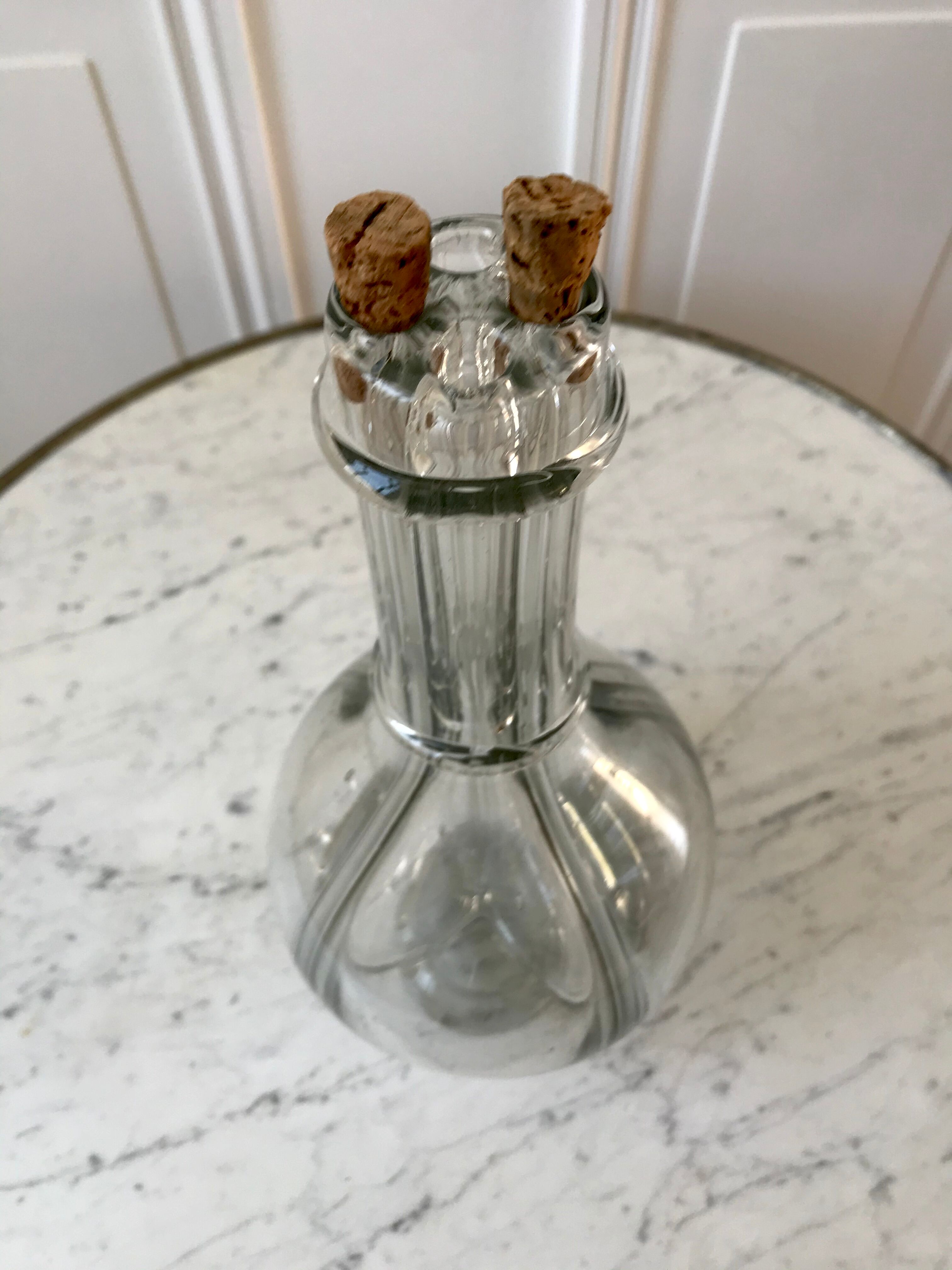 Liquor decanter with molded glass compartments early XXth