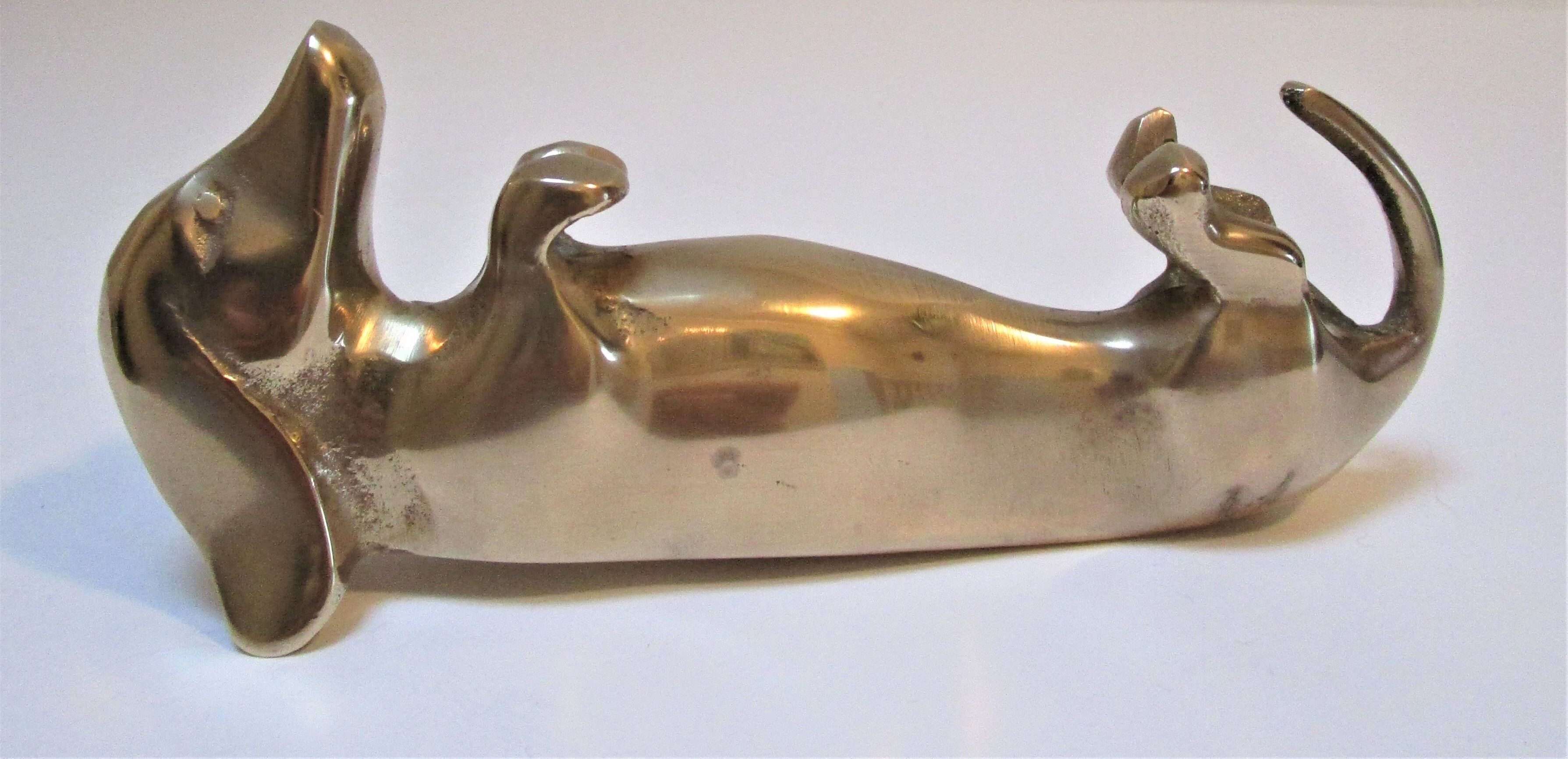 Dachshund solid brass vintage zoomorphic paperweight 60s-70s