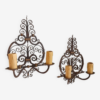 Duo of wrought iron wall lights from the 30s/40s