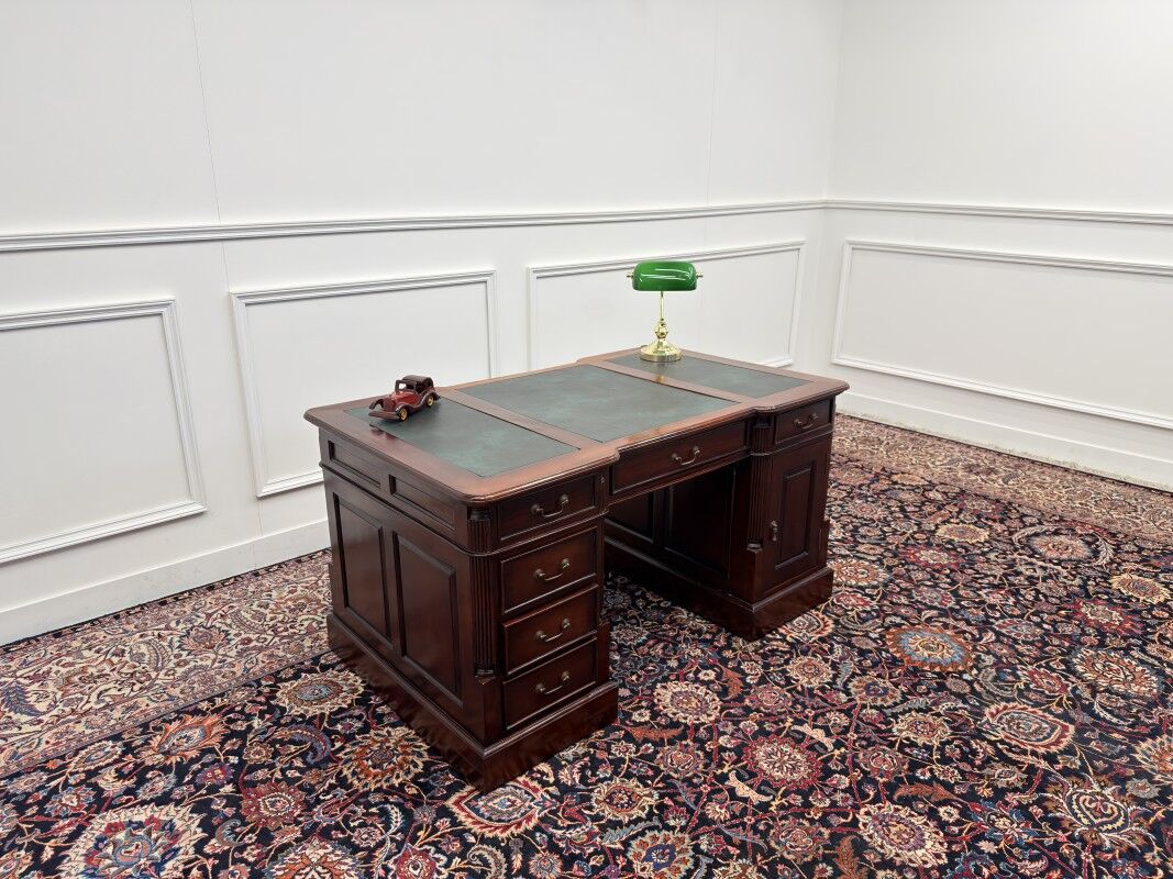 Classic English Partner Desk Green Leather